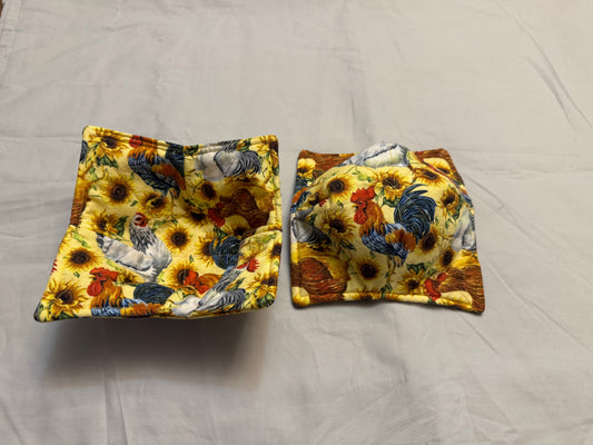 Cozy bowl-chickens and sunflowers double sided
