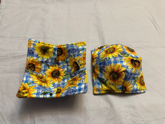 Cozy bowl-sunflower on blue plaid double sided