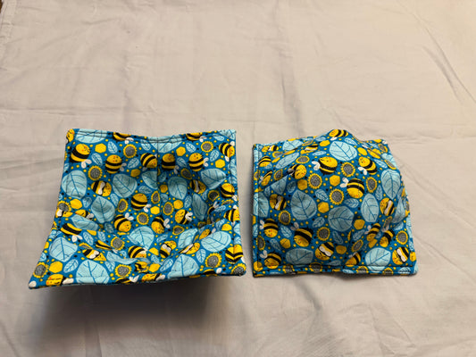 Cozy bowl-Happy bees with blue leaves double sided