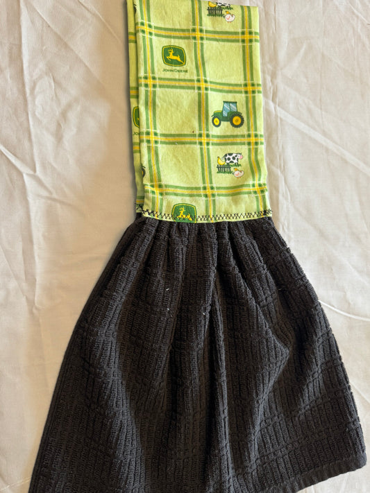 Kitchen towel scarf-John Deere with cow-chicken-goose/black