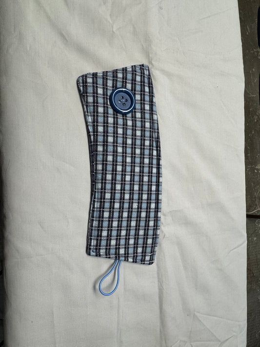 Coffee cup cozy-light and dark blue plaid