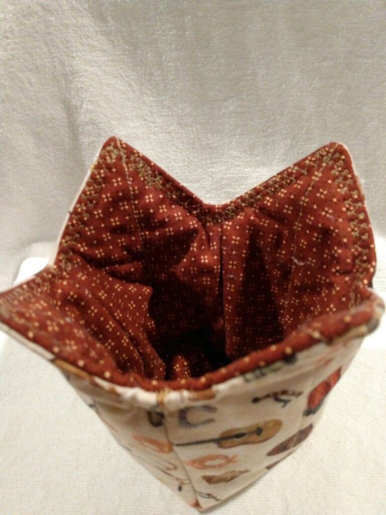 Microwavable Pint Cozy - Cowboy Gear with Rust Contrast