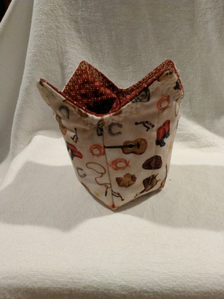 Microwavable Pint Cozy - Cowboy Gear with Rust Contrast