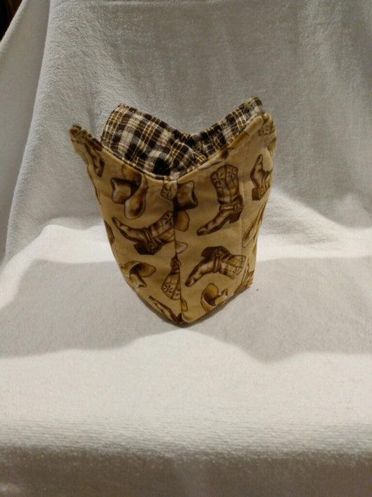 Microwavable Pint Cozy - Cowboy Boots with Plaid Contrast