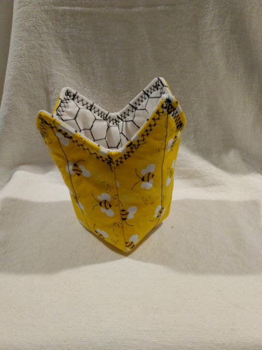 Microwavable Pint Cozy - Yellow Bumblebee with White Honeycomb Contrast