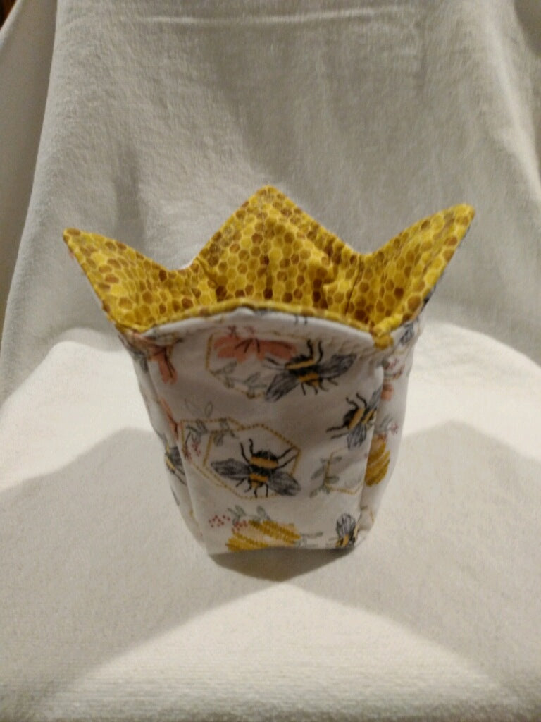 Microwavable Pint Cozy - Peach Flower Bees with Honeycomb Contrast