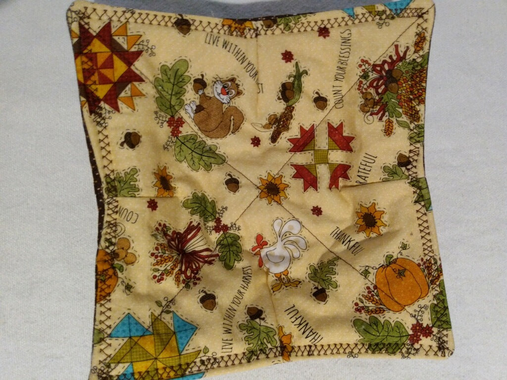 Plate Cozy - Fall Squirrel and Acorns with Brown Contrast