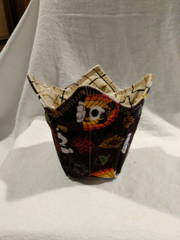 Microwavable Pint Cozy - Thanksgiving Puppy with Plaid Contrast