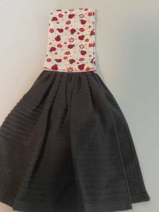 Kitchen towel scarf-ladybugs on white