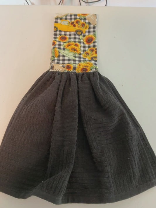 Kitchen towel scarf-Sunflowers and trucks
