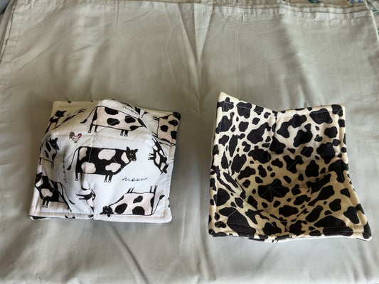 Bowl cozy-black and white cows/cow print