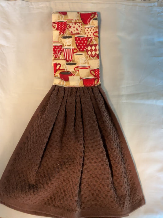 kitchen towel scarf-red coffee cups/brown