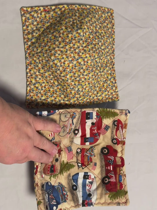 Plate Cozy-4th of July campers and trucks/blue-yellow-orange flowers